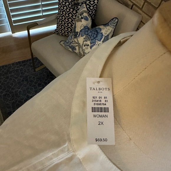 Talbots White Linen-Blend Blouse/Tunic - Picture 3 of 4